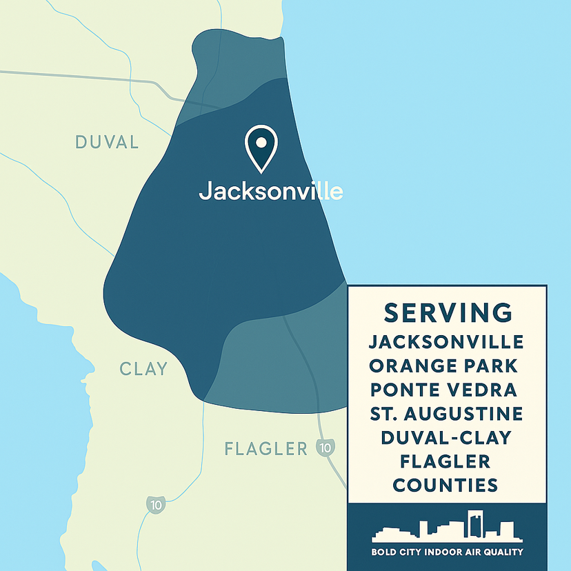 Bold City IAQ service area map: Jacksonville & Northeast Florida